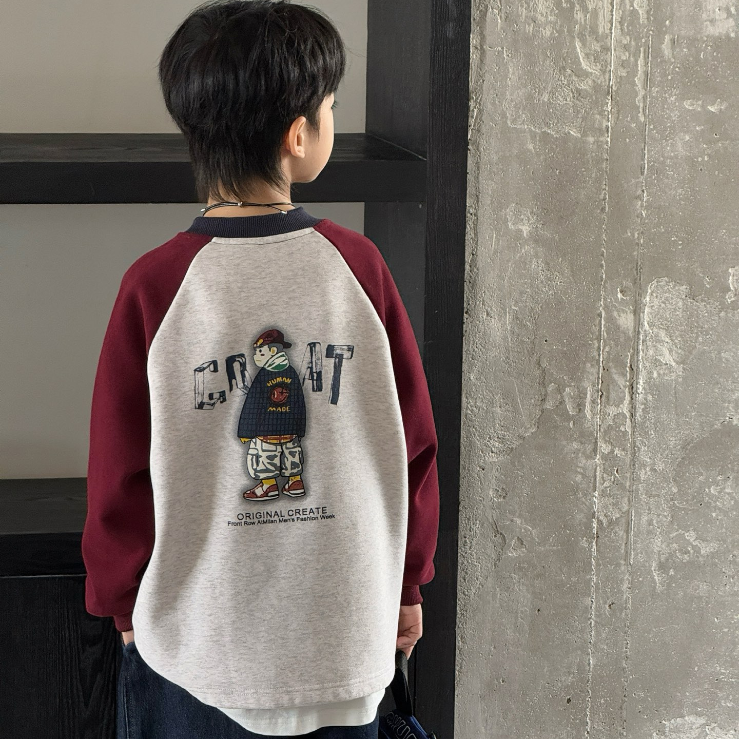 大E小e童装男童加绒长袖T恤冬季中大童加厚卫衣儿童保暖上衣5593 - 图1