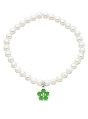 简约时尚白珍珠花瓣滴油双T字母女式珍珠吊牌手链百搭