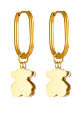 桃丝熊家拼凑重叠双色光面小熊项链耳钉吊坠高级钛钢饰品