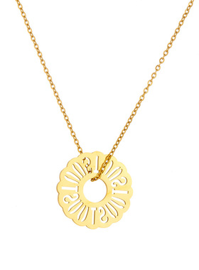 熊家钛钢圆牌字母欧美潮流简约平面抛光女款三件套耳钉项链吊坠