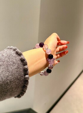 【锦秀吟】天然白水晶手串女款天然巴西紫水晶显白时尚轻奢手链