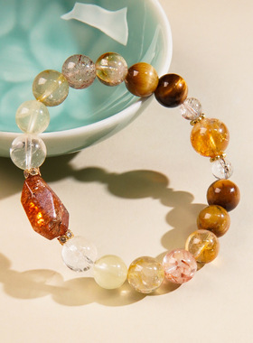 天然黑金超七多宝水晶手链串珠女生轻奢感黄塔晶手串爆款