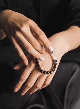 「雷尼斯沙滩」天然白月光灰月光银曜石水晶手串男清冷感串珠手链