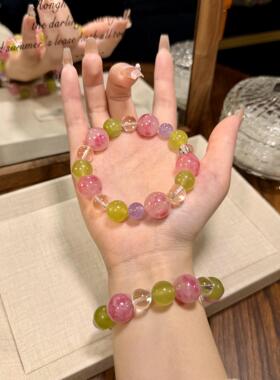 「雅芭婕」天然岫玉紫水晶红蔷薇辉水晶手链女多宝水晶手串送礼物