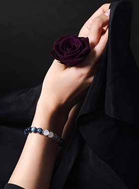 「苏美尔蓝」天然蓝晶石海蓝宝白月光水晶手串男设计感手链女