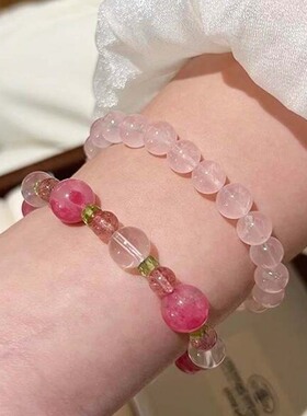 「浔花」国风中式天然蔷薇辉石粉水晶草莓晶橄榄石水晶手串女礼物