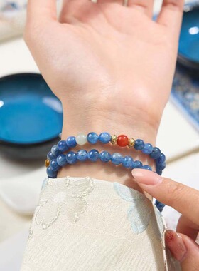 【昭瑞】天然蓝晶石双圈手串叠戴新中式设计感水晶手链送女生礼物