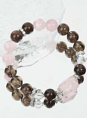 【胭茶浅寂】天然马粉黑曜石茶晶水晶手串直播爆款手链直销