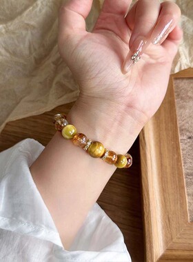 【招财暴富3.0】天然黄水晶黄发晶手链女金虎眼财运红玛瑙送礼物