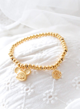 18k包金福牌葫芦吊坠弹力绳手链