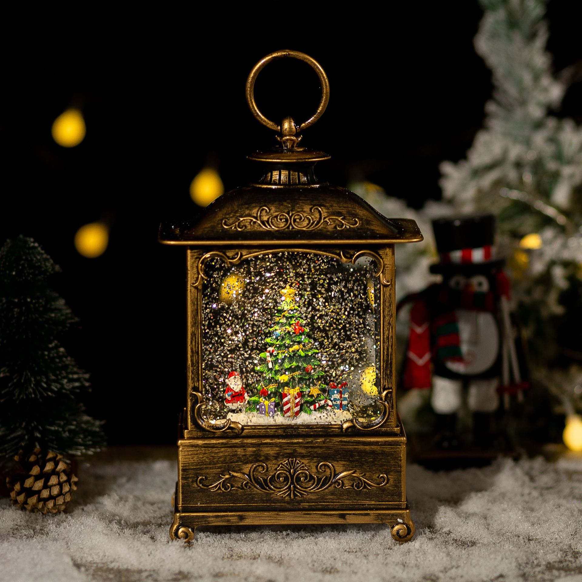 圣诞节装饰品桌面摆件风灯圣诞水晶灯音乐盒创意儿童生日圣诞礼物