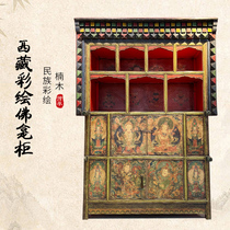 Tibetan colored drawing Buddhist niche cabinets Tibetan ethnic characteristics Classical vintage vintage old furniture art collection old objects