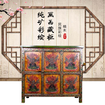 Pure Mineral Color Painting Tibetan Cabinet Mongolian Art Collection Cabinet Tibetan Monfolk National Classical Art Collection