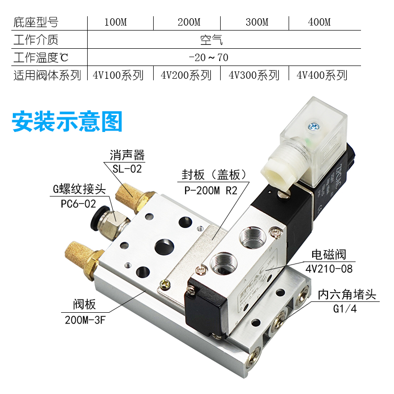 创值气缸电磁控制阀一体4V210-08AC220V/DC24V线圈带底座可调总成 - 图0