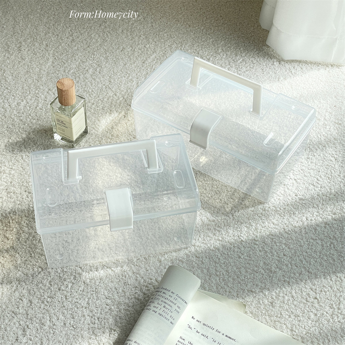 ins透明手提盒学生桌面整理盒家用药盒美术生工具箱大号小号简约