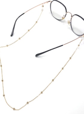 欧美时尚简约眼镜链金色银色 夹珠防滑眼镜鏈 金属圆珠链条眼镜链