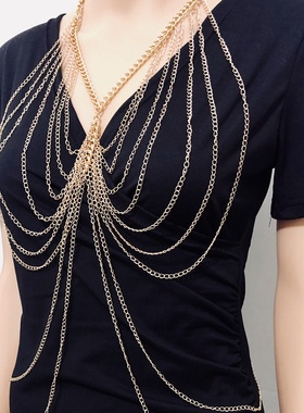 多层金色流苏项链性感金属身体链
