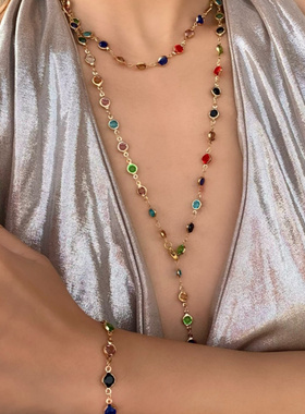 Y字链项链手链爱心彩色玻璃欧美