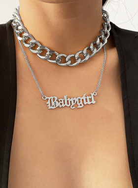 字母双层欧美ins锁骨链新品