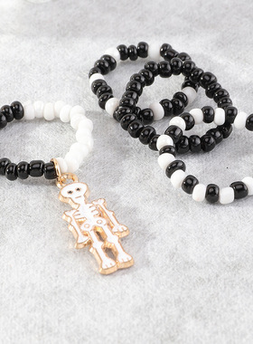 弹力米珠指环骷髅骨架万圣节戒指