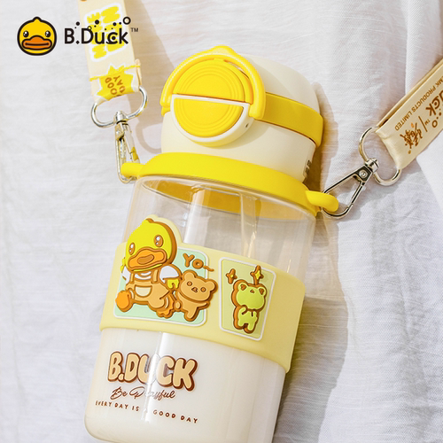 B.Duck小黄鸭x曙曦官方儿童吸管杯双饮口可调节背带便携水杯650ml - 图3