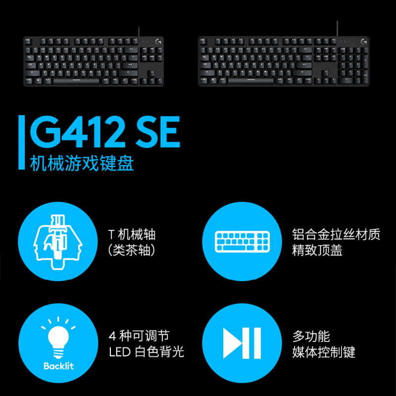 logitech有线背光游戏机械键盘G412 SE/TKL电竞吃鸡编程茶轴logi-图2