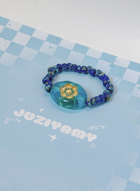 原创复古指环琉璃捷克珠戒指女