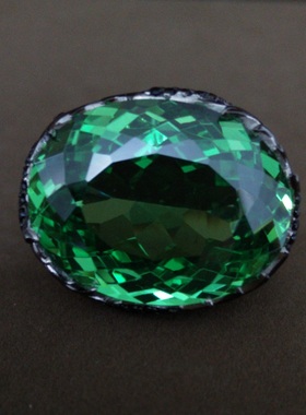 戒指祖母绿夸张银饰微镶创意