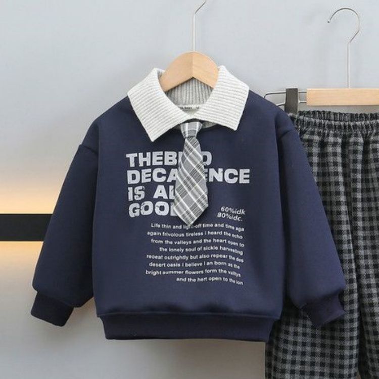 红色男童加绒卫衣儿童秋冬新款过年POLO加绒卫衣洋气痞帅童装宝宝 - 图0