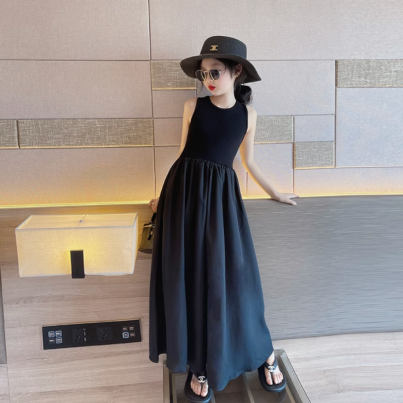 女童连衣裙夏季儿童小黑裙长裙夏装背心裙女大童洋气童装裙子夏款,淘宝优惠券,粉丝福利购,淘宝优惠卷