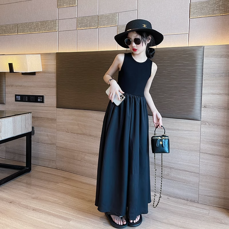 女童连衣裙夏季儿童小黑裙长裙夏装背心裙女大童洋气童装裙子夏款,淘宝优惠券,粉丝福利购,淘宝优惠卷