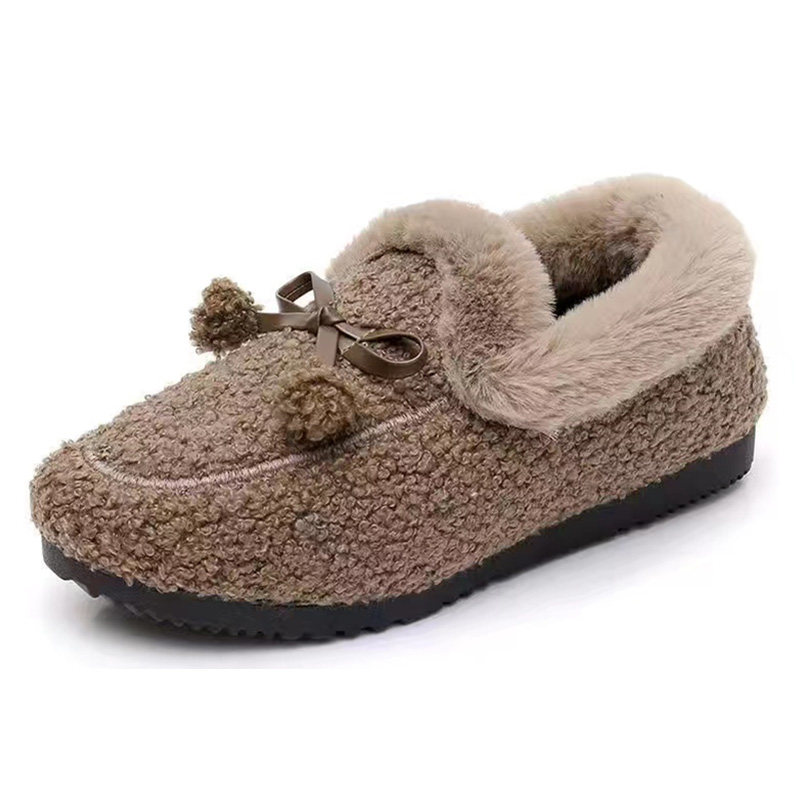 豆豆鞋女士冬季加绒保暖棉鞋休闲百搭毛毛鞋室内外穿包跟棉拖鞋女