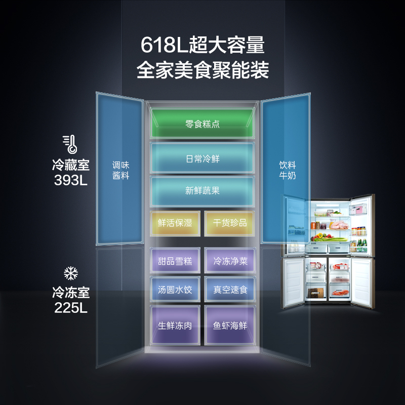 惠而浦618L变频十字双开门大容量家用冰箱风冷无霜BCD-618WM01BWT-图1