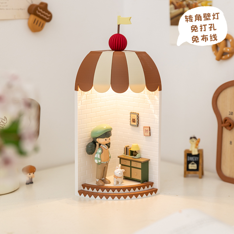 阿楹 玄关转角小夜灯摆件收纳展示柜星星人手办盲盒造景挂画礼物 - 图3