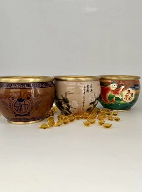 黄铜材质贴花聚宝缸聚宝盆招米缸铜缸家居摆件铜缸装饰品