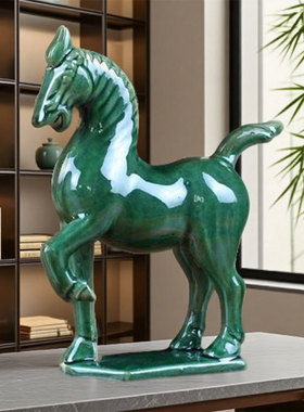 唐三彩马陶瓷小红马工艺品摆件家居客厅装饰品马到成功招财马包邮