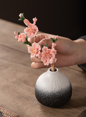 非遗手工瓷花仿真陶瓷花朵家居桌面装饰摆件桃花梅花花瓶插花花器