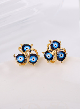 时尚恶魔眼耳钉戒指项链三件套