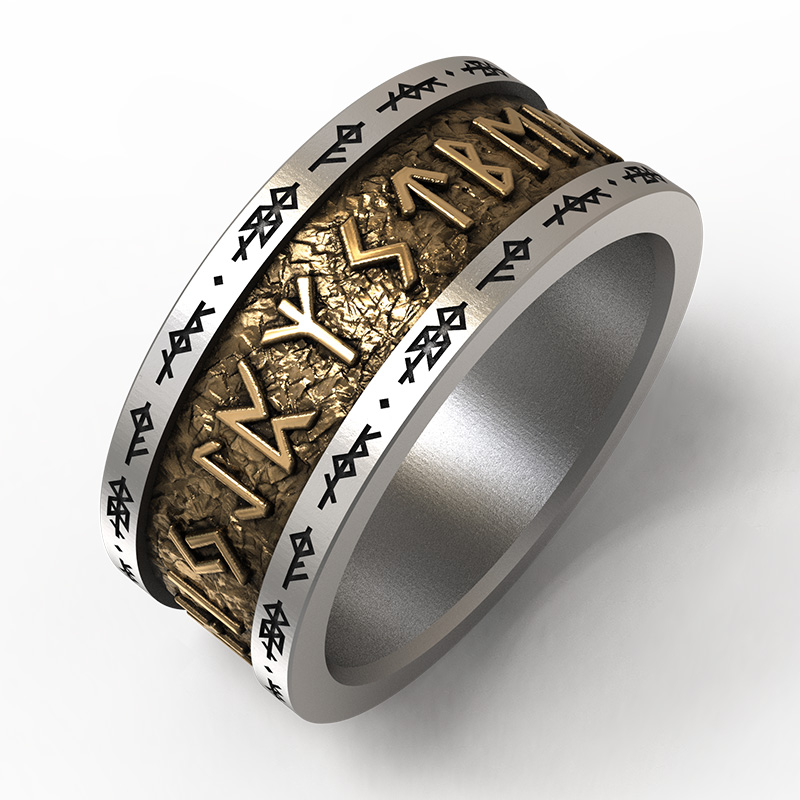 维京卢恩文字母潮男银戒指925银指环银镶铜个性欧美复古单身尾戒