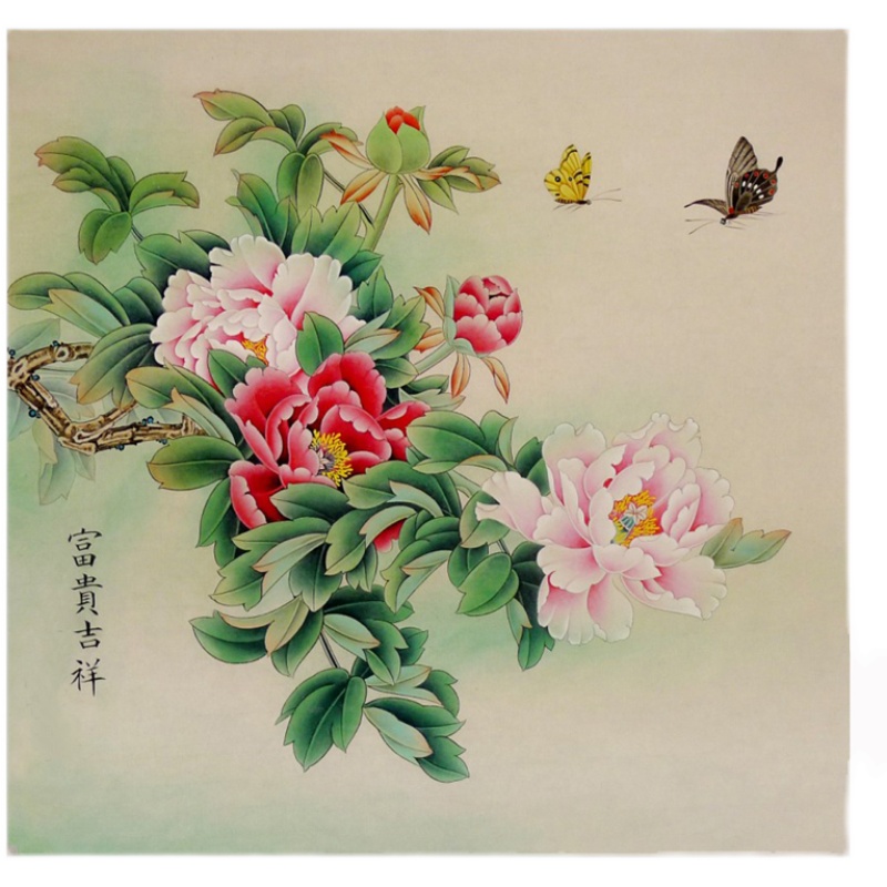 高清工笔画素材斗方牡丹蝴蝶花鸟画工笔画白描底稿线稿实物打印稿 - 图3