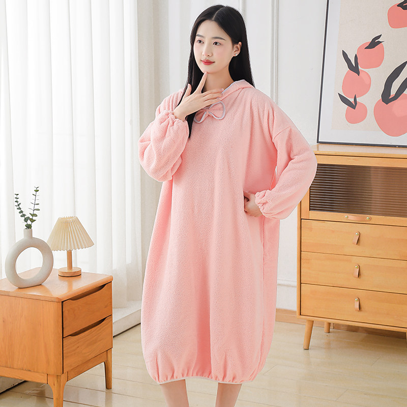 秋冬浴袍可穿浴巾女家用珊瑚绒吸水柔软速干浴裙洗澡睡袍睡衣连帽,淘宝优惠券,粉丝福利购,淘宝优惠卷