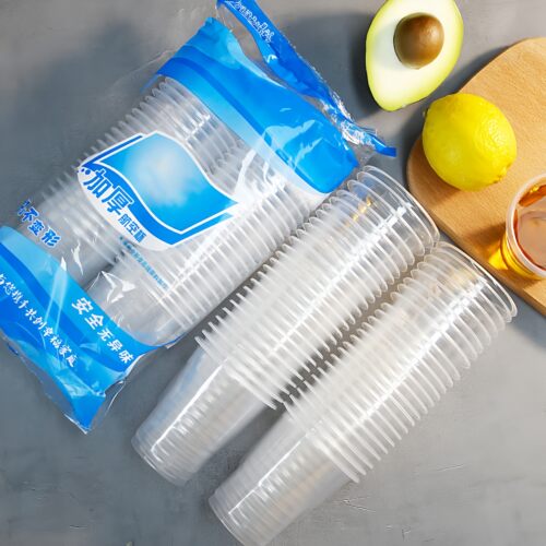 一次性杯子塑料杯家用透明加厚防烫热饮水杯茶杯商用大号杯子 - 图0