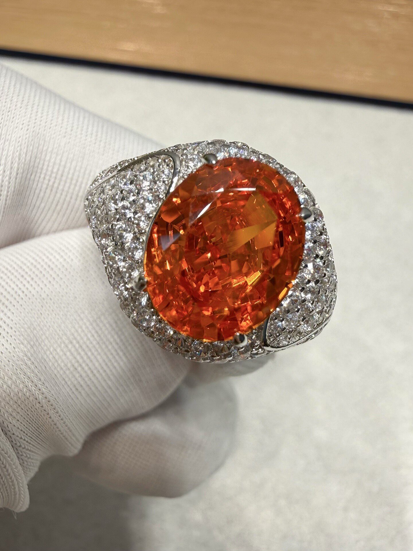 Heavy Industry Ring imported 5A high carbon diamond, rich Fanta orange oval exaggerated temperament diamond ring