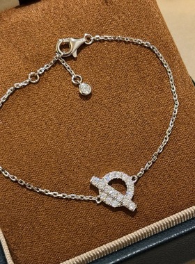 S925纯银精工满钻横杆小q手链简约个性轻者百搭手饰女