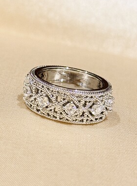 爆款藤格纹戒指菱形网眼通体925纯银镶嵌工艺18k电镀厚金明星同款