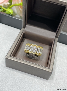 V金 精工版 意大利织纹花边女 歌剧院宽版蕾丝花边戒指指环