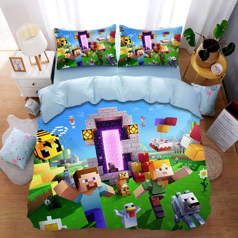 我的世界周边纯棉四件套儿童被套卡通游戏男孩动漫全棉床单三件套,淘宝优惠券,粉丝福利购,淘宝优惠卷