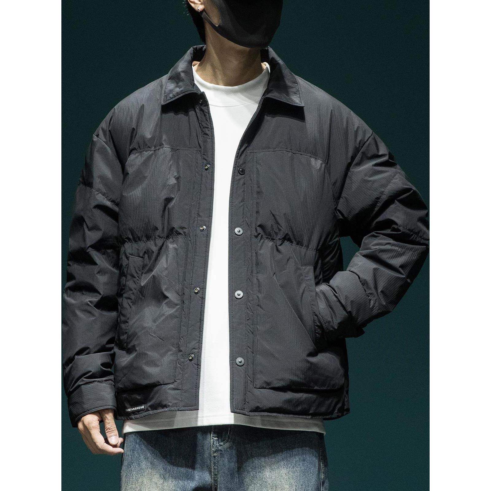 设计感绗缝衬衫领轻薄羽绒服男宽松大码冬季新款90白鸭绒保暖外套,淘宝优惠券,粉丝福利购,淘宝优惠卷