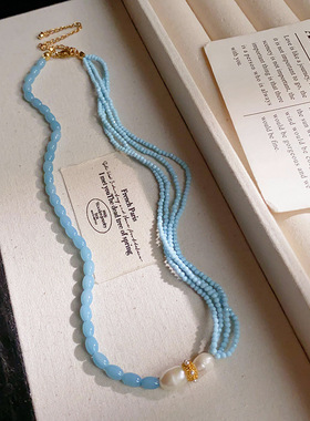 新中式国风复古项链天然石串珠