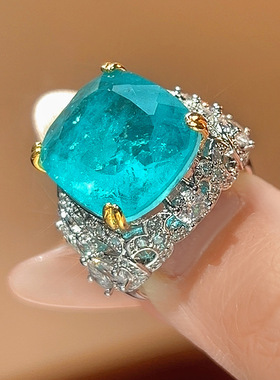 仿真蓝宝石帕拉伊巴戒指锆石长方